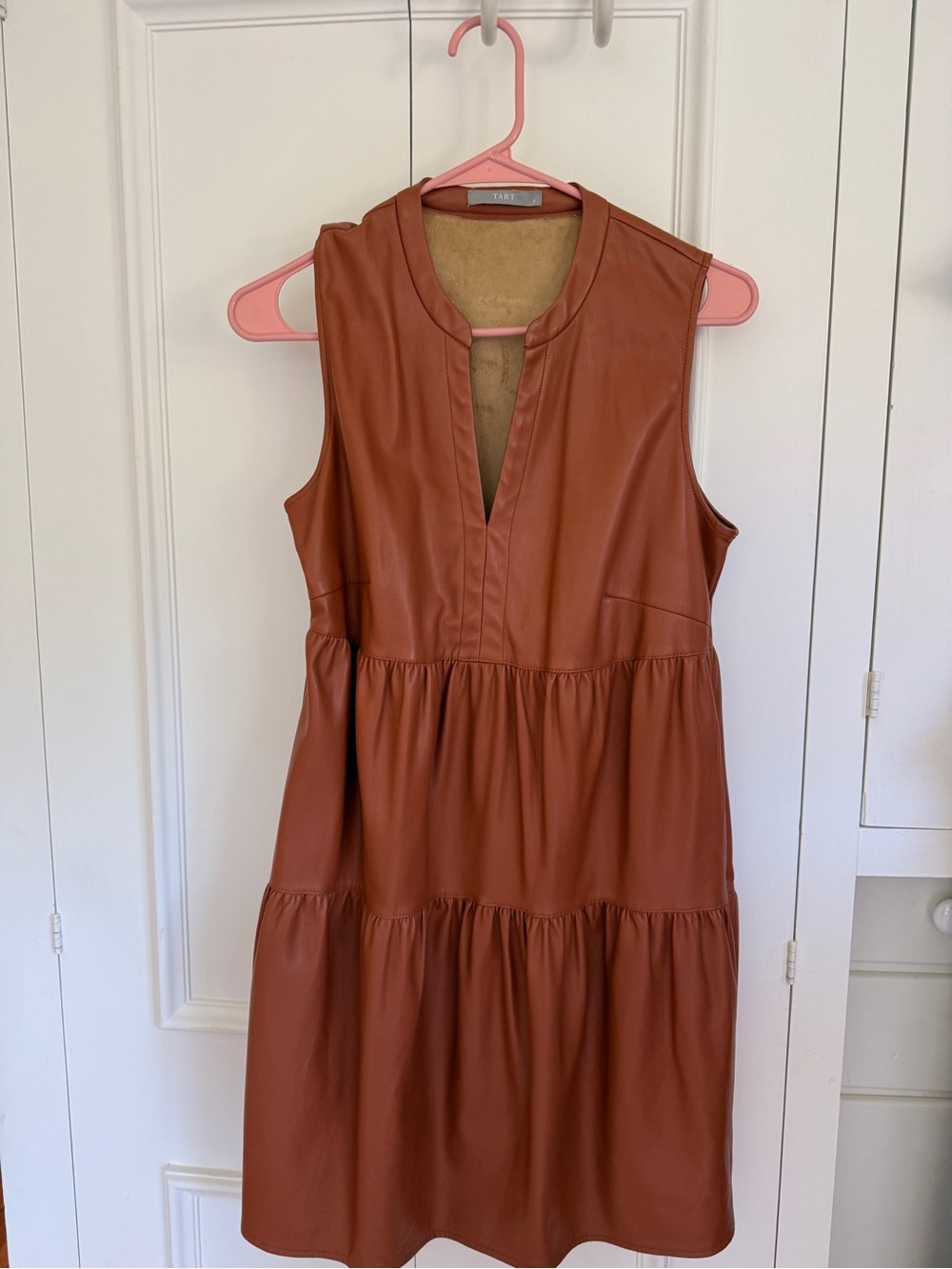 Tart Rust Faux Leather Tiered V-Neck Dress